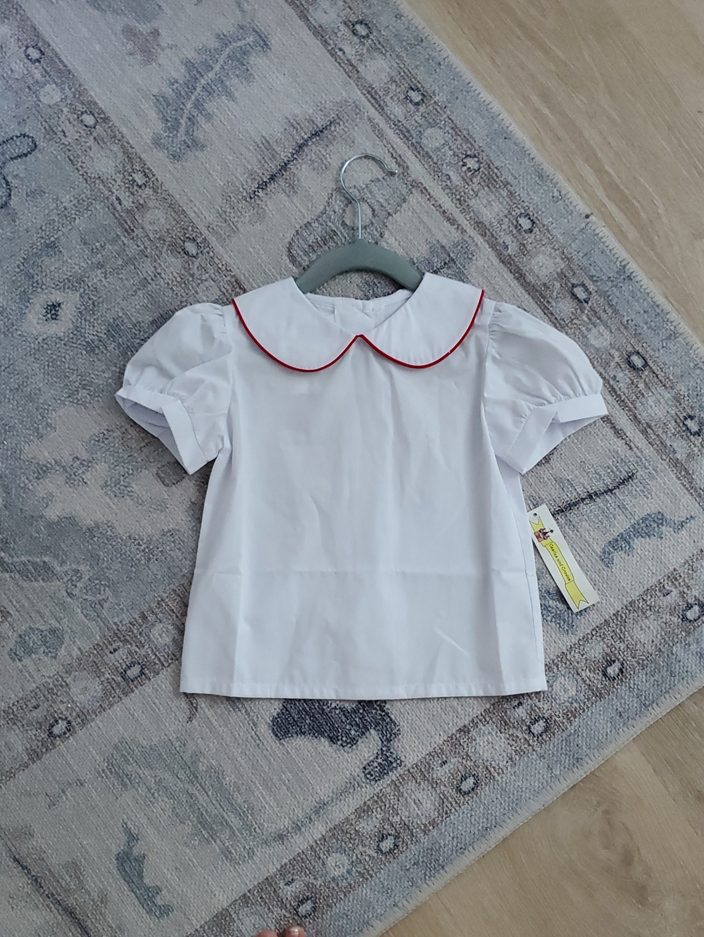 NWT Castles and Crowns Kids White Short Sleeve Top Shirt Red Piped Collar Sz4